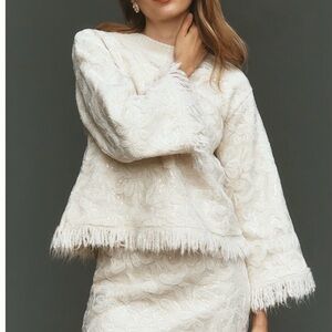 Maeve Shimmer Fringe Boxy Long-Sleeve Top